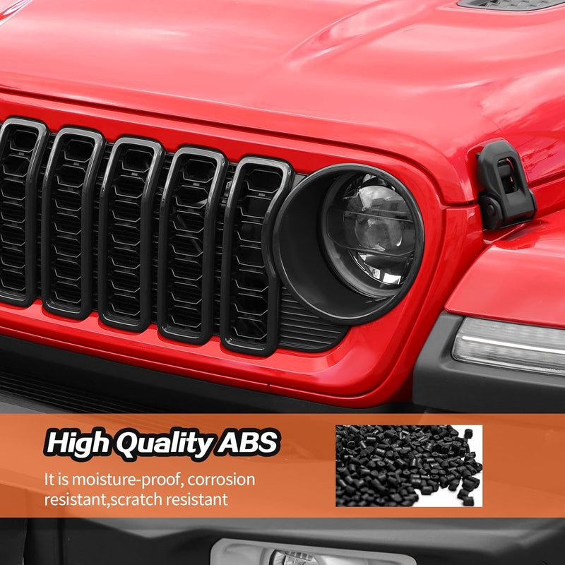 JeCar Grill Inserts for 2024 2025+ Jeep Wrangler JL JLU Grill Cover & Headlight Covers Trim Kit (Black 9pcs) - Image 5